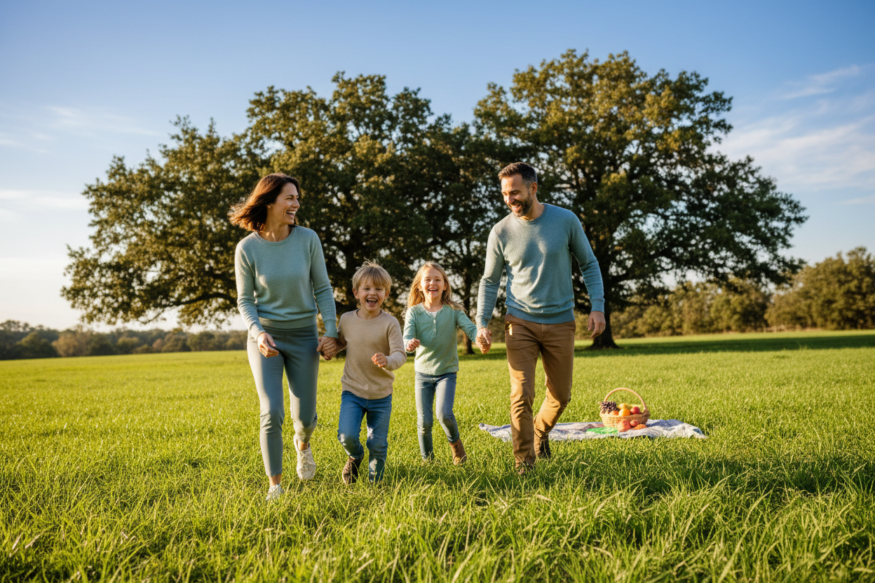 a image of a healthy and happy family in the outdoors